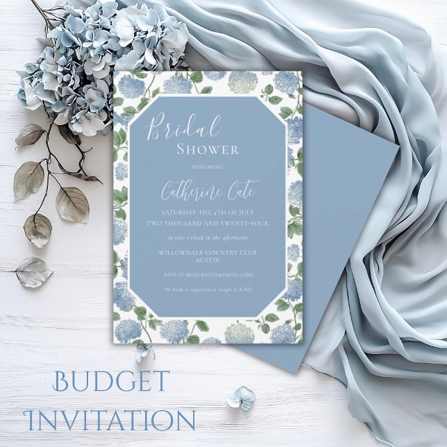 Convite Blue Hydrangea Floral Bridal Shower Invitation (Criador carregado)