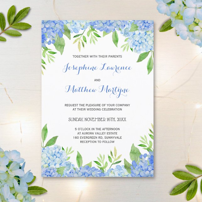 Convite Blue Hydrangea Floral Greenery Casamento (Criador carregado)