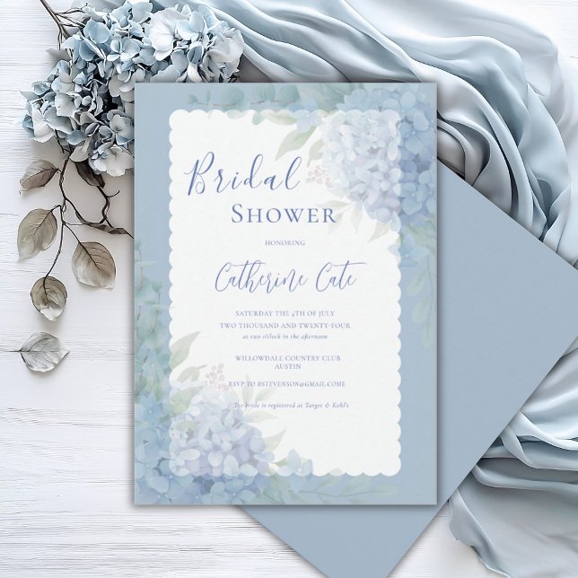 Convite Blue Hydrangea Floral Pastel Bridal Shower (Criador carregado)