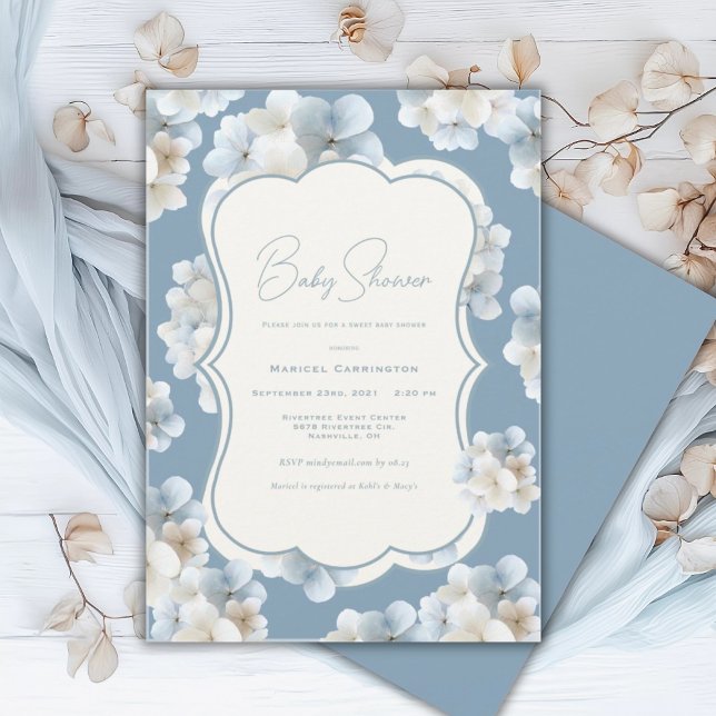 Convite Blue Hydrangea Floral Vintage Baby Shower (Criador carregado)