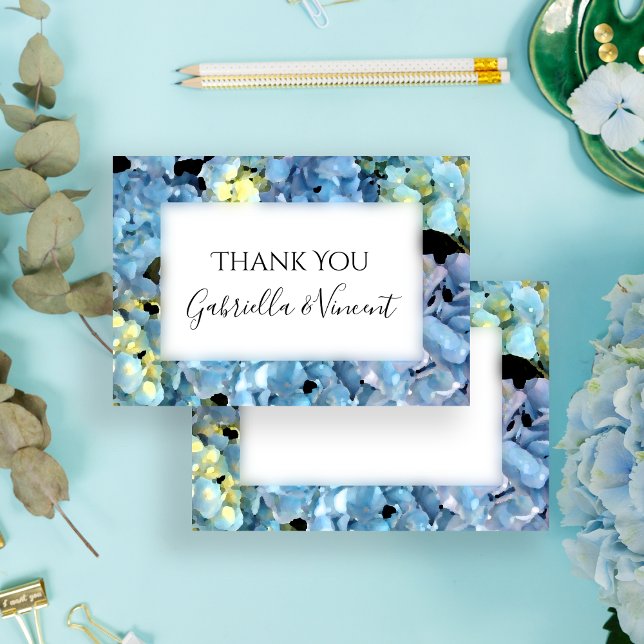 Convite Blue Hydrangea Floral Weding Flat Notas (Criador carregado)
