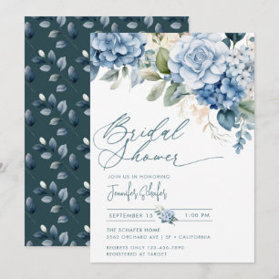 Convite Blue Hydrangea Flores Saem Chá de panela