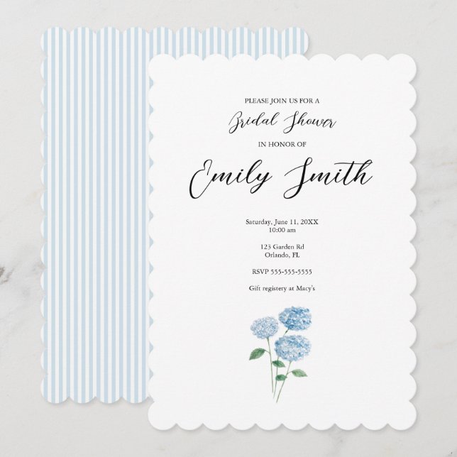 Convite Blue Hydrangea Flower Bridal Shower Invitation (Frente/Verso)