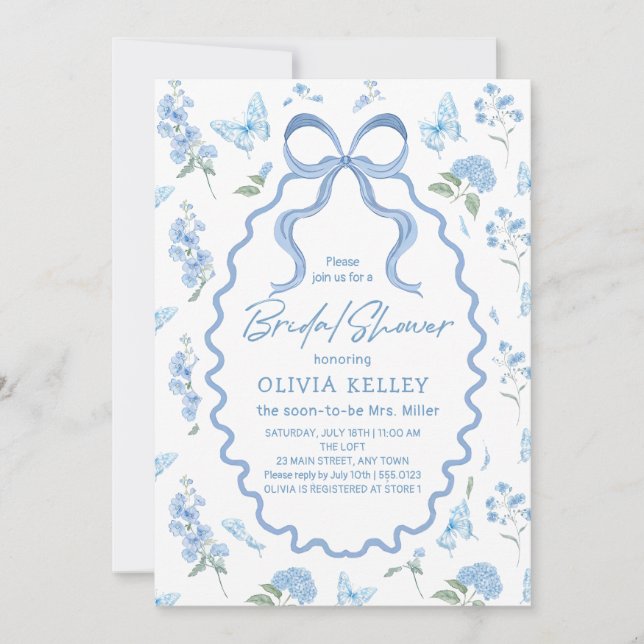 Convite Blue Hydrangea Flower Bridal Shower Invitation (Frente)