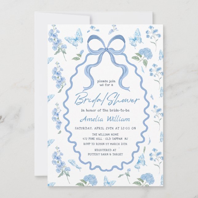 Convite Blue Hydrangea Flowers Bridal Shower Invitation (Frente)