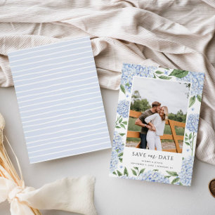 Convite Blue Hydrangea Foto com quadro Salvar data