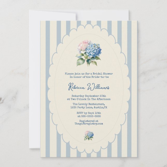 Convite Blue Hydrangea French Country Bridal Shower (Frente)