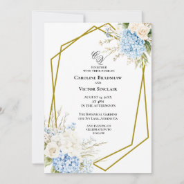 Convite Blue Hydrangea Geometric Wedding Invitation