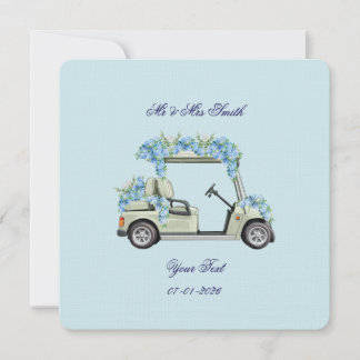 Convite Blue Hydrangea Golf Cart Floral Wedding Invitation