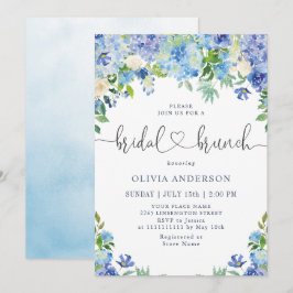 Convite Blue Hydrangea Greenery Watercolor Bridal Brunch