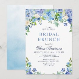 Convite Blue Hydrangea Greenery Watercolor Bridal Brunch