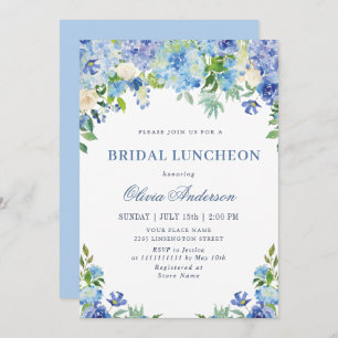 Convite Blue Hydrangea Greenery Watercolor Bridal Luncheon