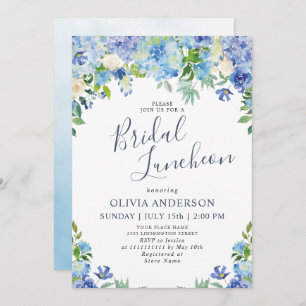 Convite Blue Hydrangea Greenery Watercolor Bridal Luncheon