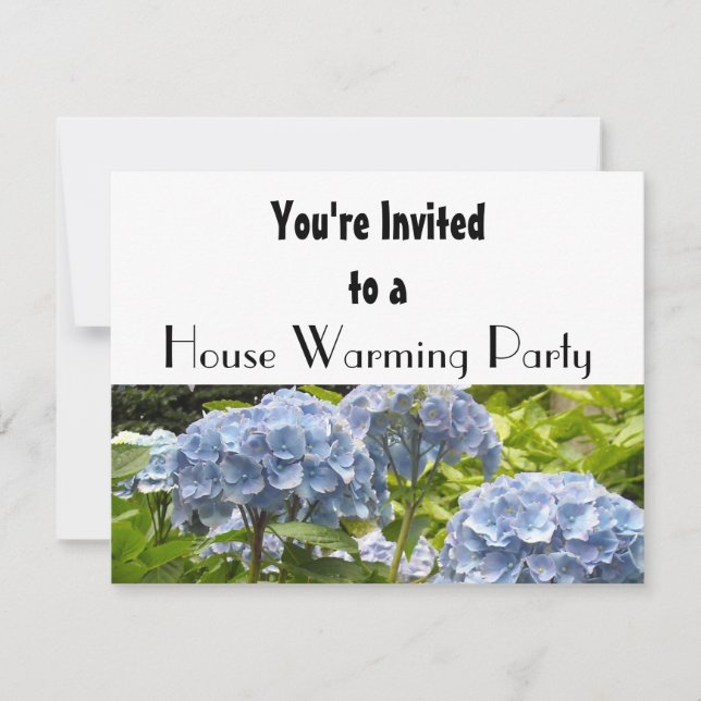 Convite Blue Hydrangea House Warming Party (Frente)