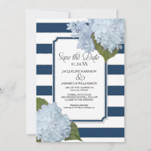 Convite Blue Hydrangea Save the Date Floral Listrado Largo