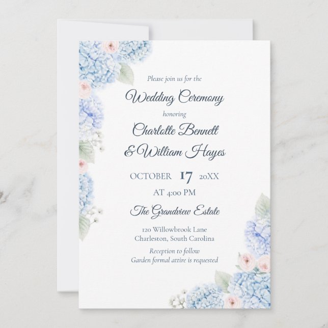 Convite Blue Hydrangea Watercolor Floral Invitation (Frente)