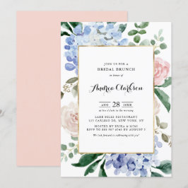 Convite Blue Hydrangeas e Roses Rosa Bridal Brunch