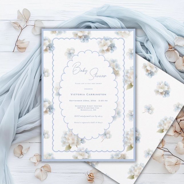 Convite Blue Hydrangeas Elegant Baby Shower (Criador carregado)