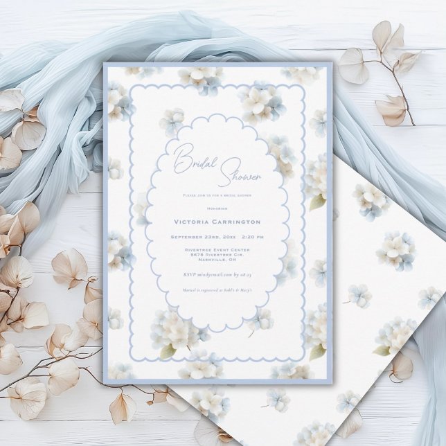 Convite Blue Hydrangeas Elegant Bridal Shower (Criador carregado)