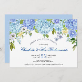 Convite Blue Hydrangeas Floral Greenery Bridesmaids Brunch
