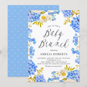 Convite Blue Hydrangeas Floral Winter Chá de fraldas Brun