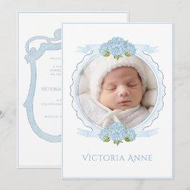 Convite Blue Hydrangeas Vintage Birth Announcement