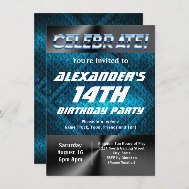 Convite Blue Industrial Teen Adolescente Boys Jogos Hoje À (Frente/Verso)