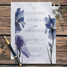 Convite Blue Iris Flowers Blue Modern Weding Invitation