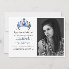Convite Blue & Ivory Floral Quinceañera Birthday Party