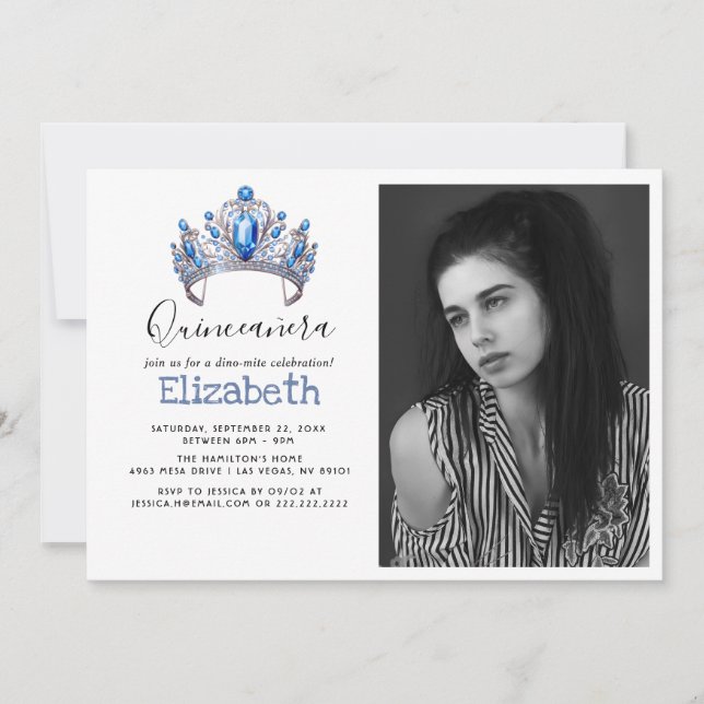 Convite Blue & Ivory Floral Quinceañera Birthday Party (Frente)