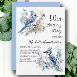 Convite Blue Jay Bird Flowers Springtime 50º aniversário