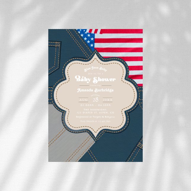Convite Blue Jean Baby Americana Chá de Bebê (Blue Jean Baby Americana Baby Shower Invitation)