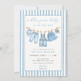 Convite Blue Jean Baby Baby Shower Clothesline Denim