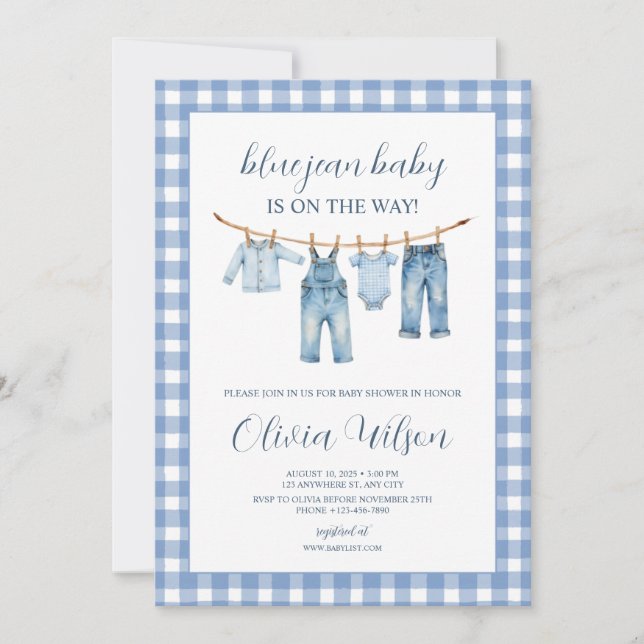 Convite Blue Jean Baby  Baby Shower Invitation  (Frente)