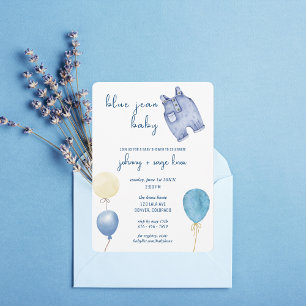 Convite Blue Jean Baby   Chá de fraldas moderno   Balões