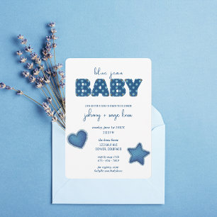 Convite Blue Jean Baby   Chá de fraldas moderno   Patch
