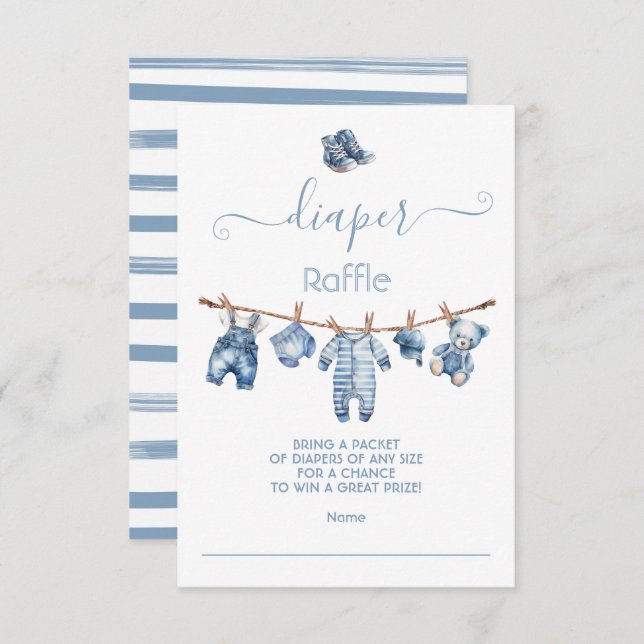 Convite Blue Jean Baby Denim Fralda Raffle (Frente/Verso)