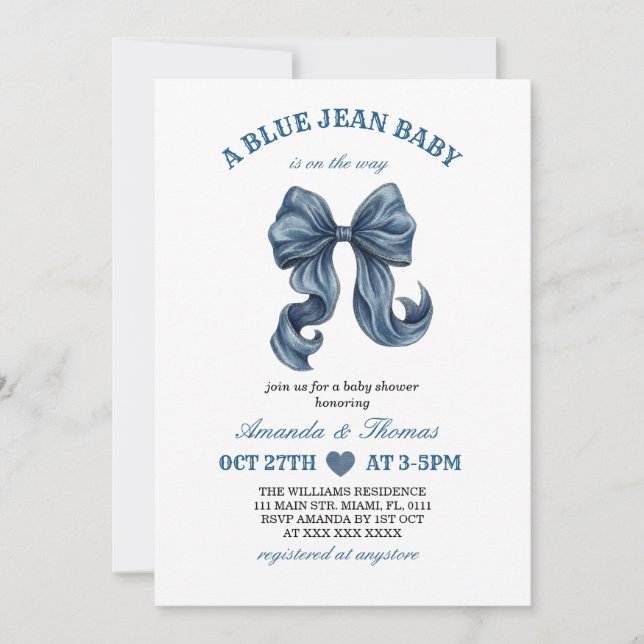 Convite Blue Jean Baby Shower Invitation (Frente)