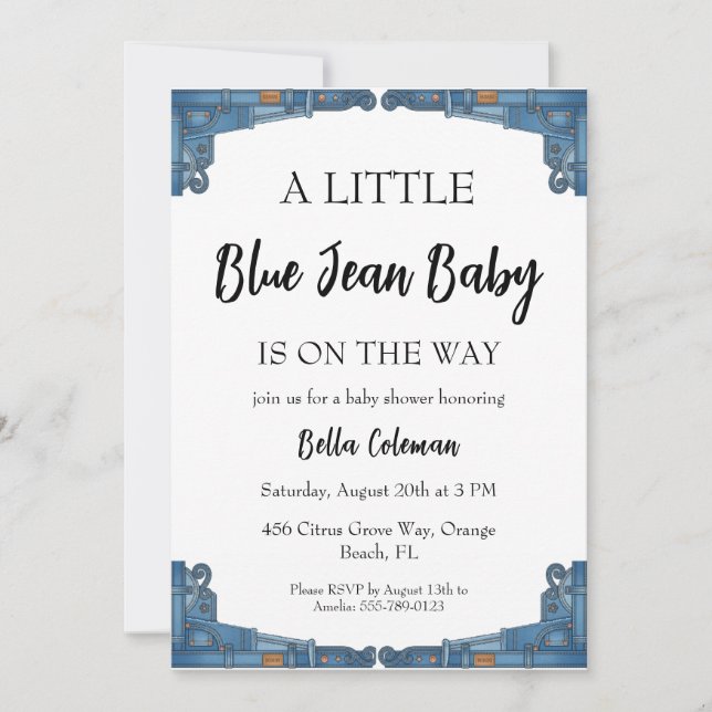 Convite blue jean baby shower invitations (Frente)
