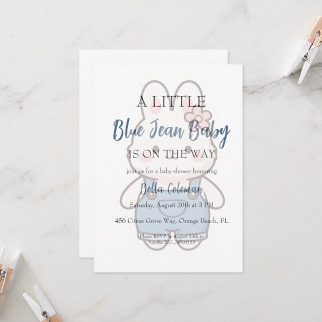 Convite blue jean baby shower invitations (Frente/Verso In Situ)