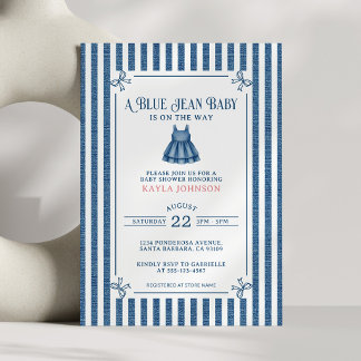 Convite Blue Jean Baby Shower Striped Southern Girl