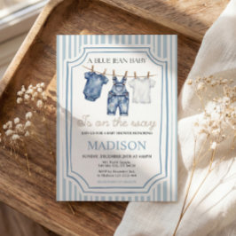 Convite Blue Jean Denim Baby Shower Boy Invitation