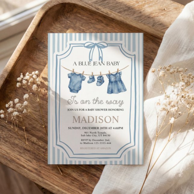 Convite Blue Jean Denim Baby Shower Girl Invitation (Criador carregado)