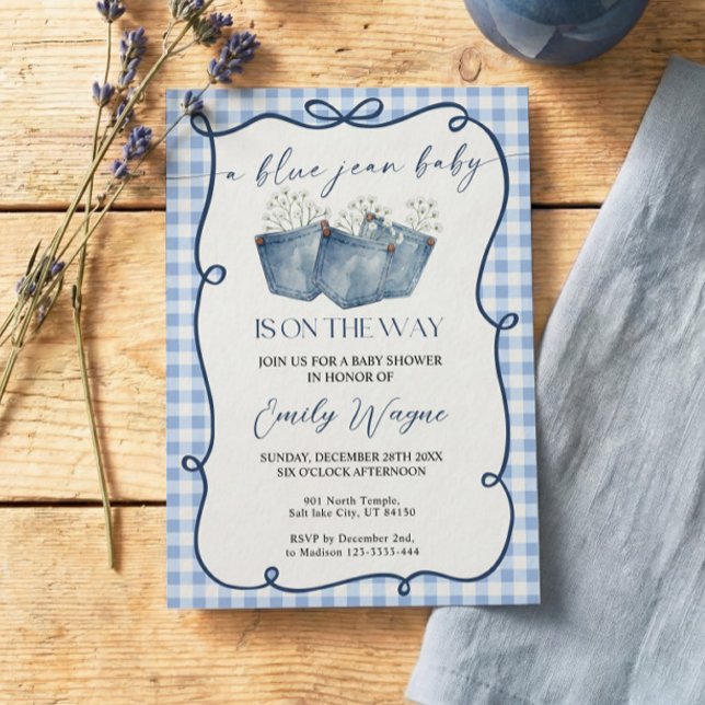 Convite Blue Jean Denim Baby Shower Invitation (Criador carregado)