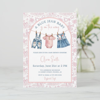 Convite Blue Jean Denim Girl Baby Shower