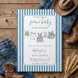 Convite Blue Jean Denim Rustic Boy Baby Shower Invitation