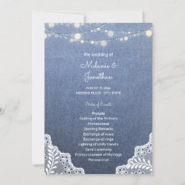 Convite Blue Jean, Lace String Lights Ceremony Program