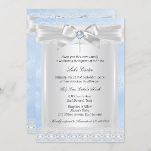 Convite Blue Lace Cross Baptism Christening