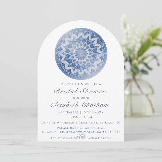 Convite Blue Lace Mandala Bridal Shower (Em pé/Frente)
