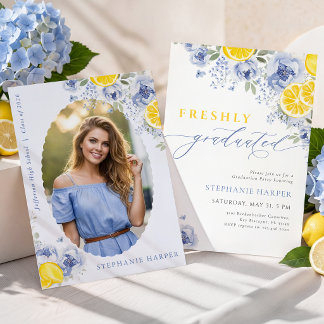 Convite Blue Lemon Freshly Graduated Invitation